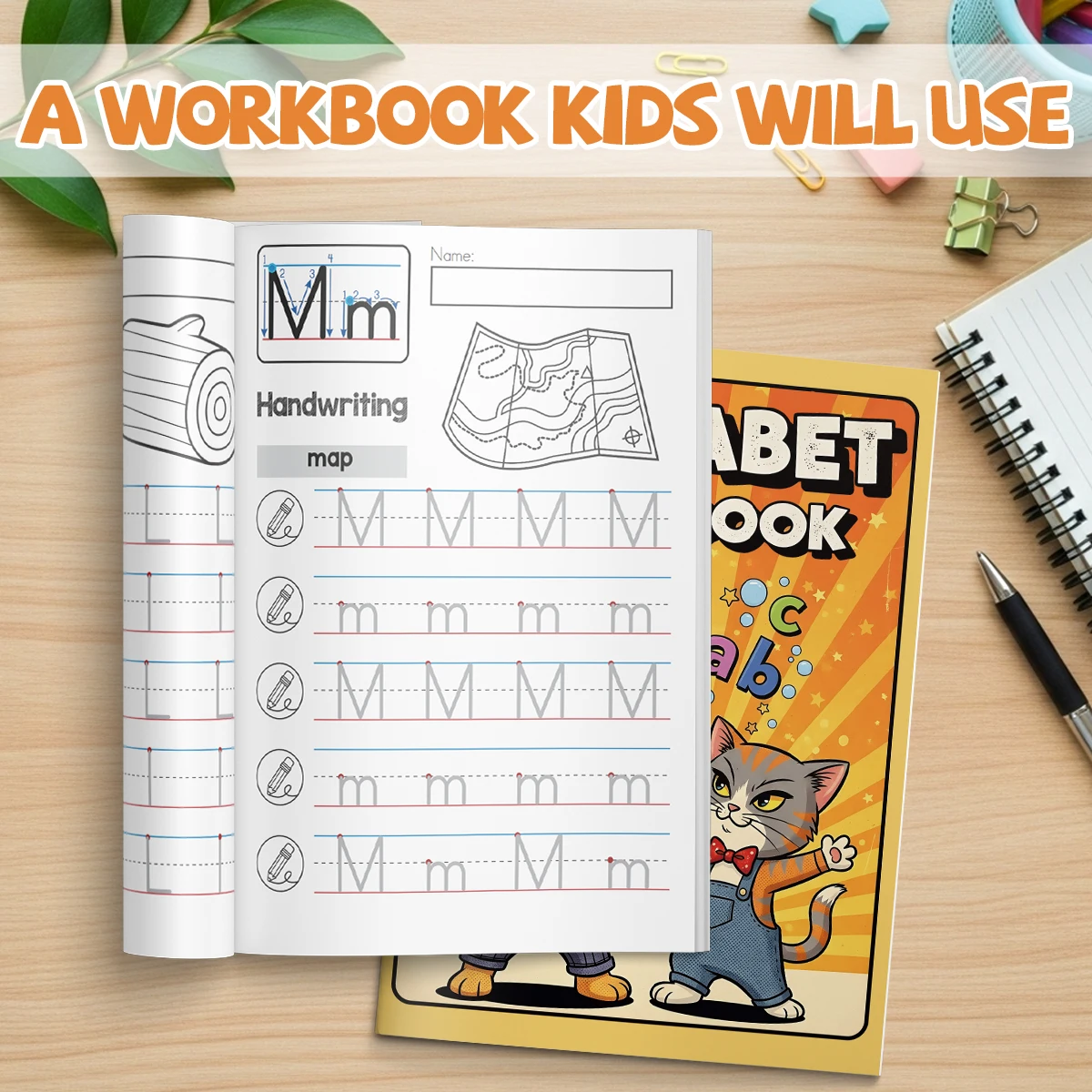 Children's alphabet coloring book, cute cartoon patterns, preschool early education workbook, boost your baby's hands-on skills