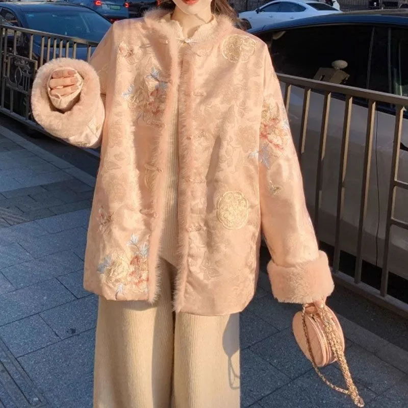 This Autumn Winter New Chinese-style Traditional Chinese Style Button-down Jacket Is Loose Versatile Warm Daily Commuting Jacket