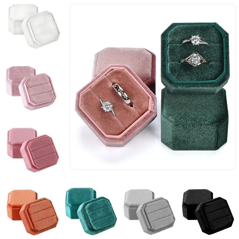 

Velvet Jewelry Box High-quality Exquisite Octagon Square Packing Box With Detachable Lid Double Ring Storage Case Engagement