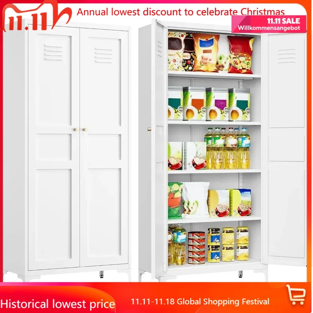 

Pantry Cabinet,White Storage Cabinet with Doors and Shelves,Pantry Storage Cabinet,61" Tall Metal Storage Cabinet