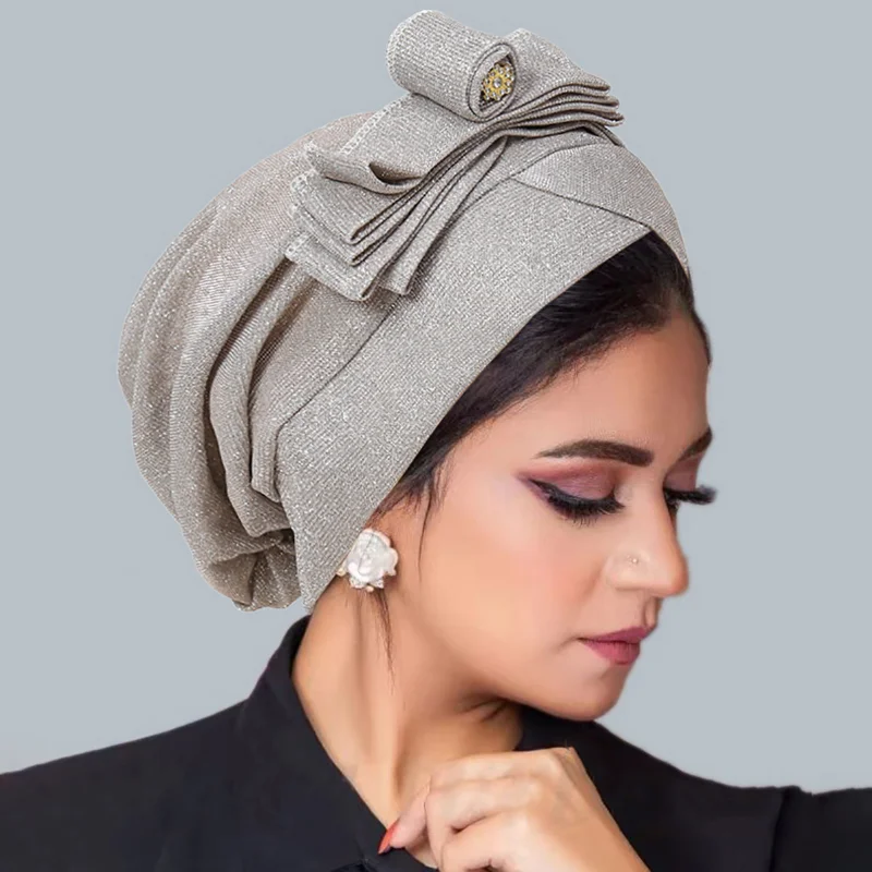 KepaHoo Beautiful Women Shiny Bowknot Beanies Muslin Ruffled Turban Hijab Headscarf Wrap Hair Cover Bonnet Cap Hat Headwear