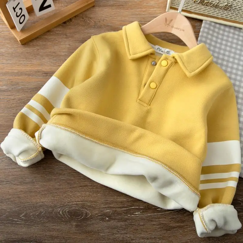 Boys\' Autumn Winter New Fashion Polo Collar Pullover Solid Color Sweater Casual Versatile Foreign Kids Children\'s Clothing Tops