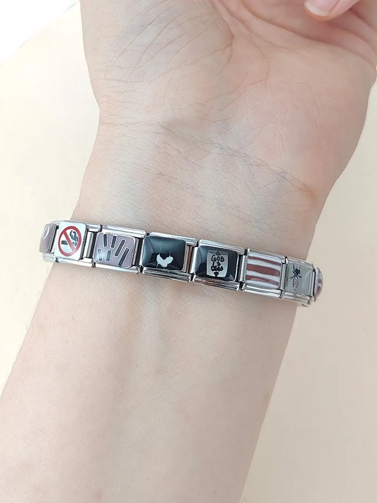 GEMOSA 9 mm elastische bedelketting link dier kruis oog streep roestvrij staal Italiaanse sieraden maken DIY origineel ontwerp armband - afbeelding 2