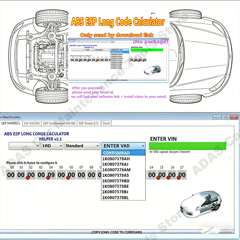 

Calculadora de códigos largos V/W ABS ESP, escáner OBD2, software de mantenimiento de vehículos MK60EC1