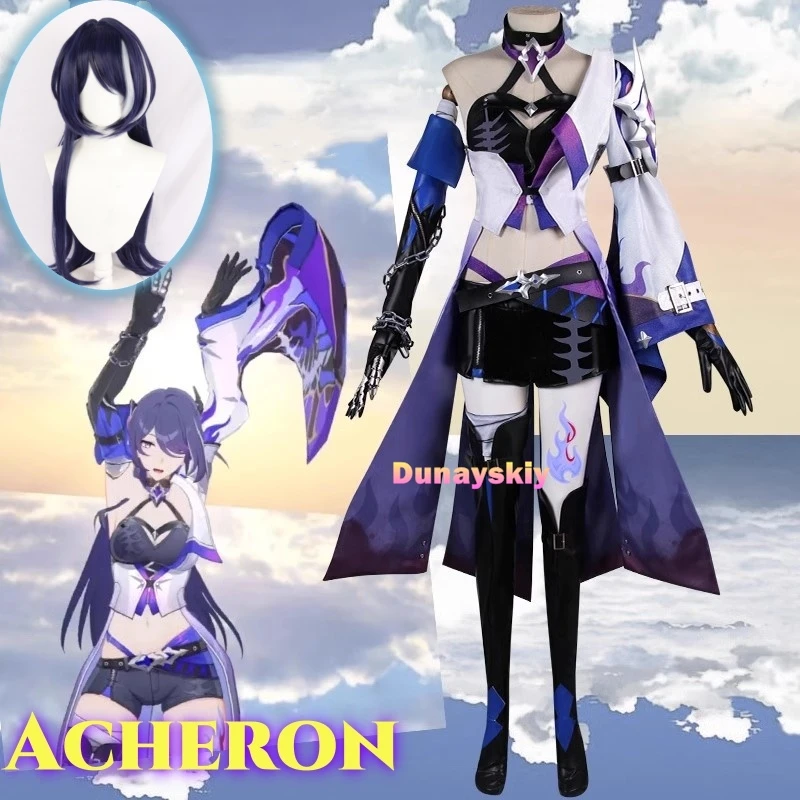 Acheron Anime Game Honkai: Star Rail Cosplay Costume Clothes Wig Uniform Cosplay Acheron Sexy Halloween Party Woman Set Acheron