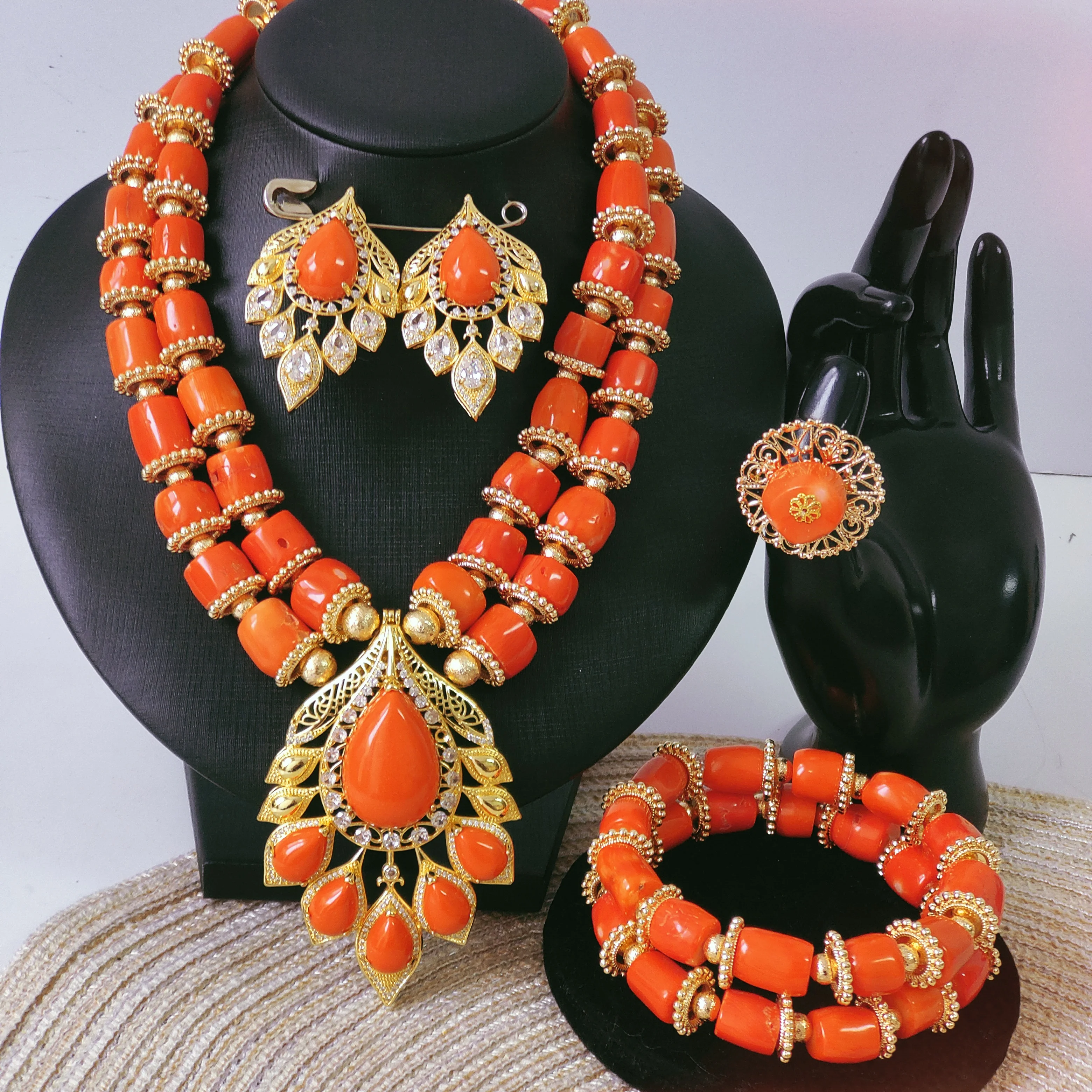 Nigerian African Wedding Jewelry Original Coral Beads Jewelry Set for Woman