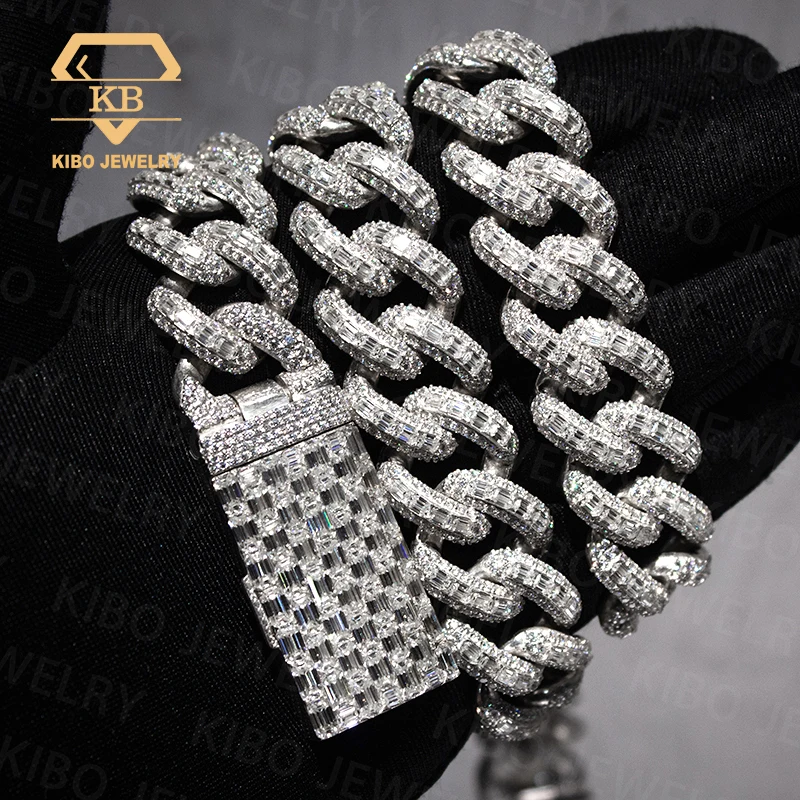 Hot Selling 12mm 15mm 20mm Moissanite Cuban Link Chain Hip Hop Iced Out 925 Sterling Silver Cuban Link Moissanite Chain For Men