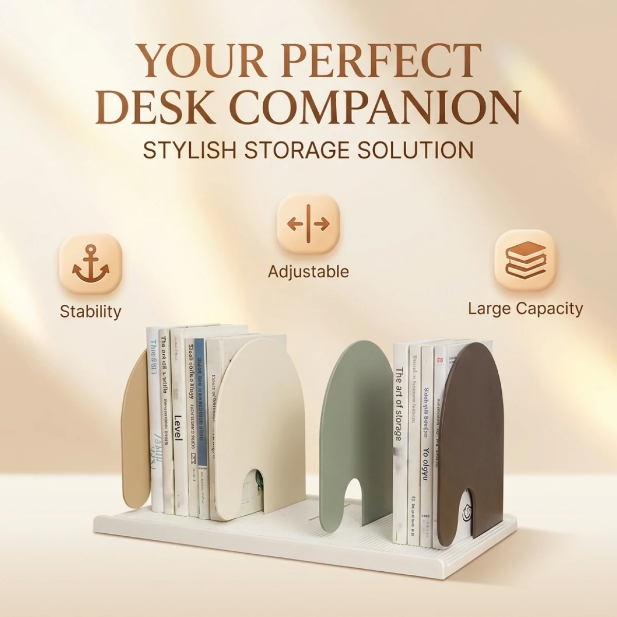 

Large Capacity Desk Bookend, Holds manys Books, Corrugated Style Metal Shelf,Won't Tip Over, Modern
