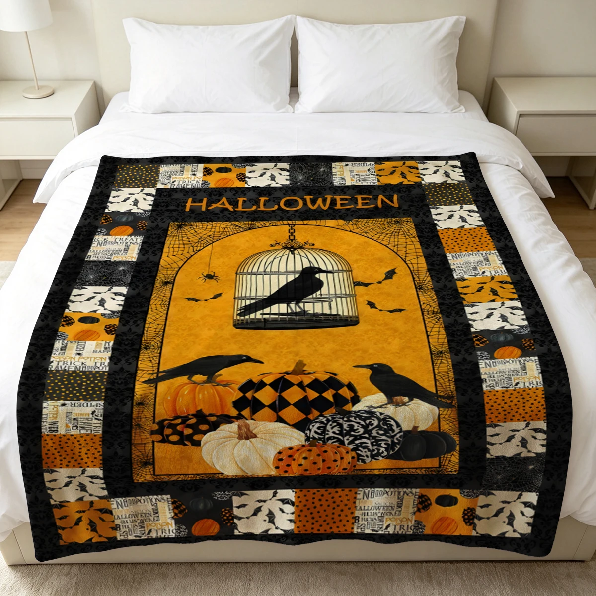 Orange Bat Points Soft Fluffy Flannel Blanket Super Cozy Lightweight Bed Blanket for Halloween Sofa Bed Christmas Decor