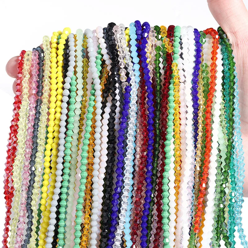 Apx 95pcs/Strand 4mm Shiny Crystal Beads Bicone Beads Faceted Glass Beads Loose Spacer Beads for Bracelet DIY Jewelry Making