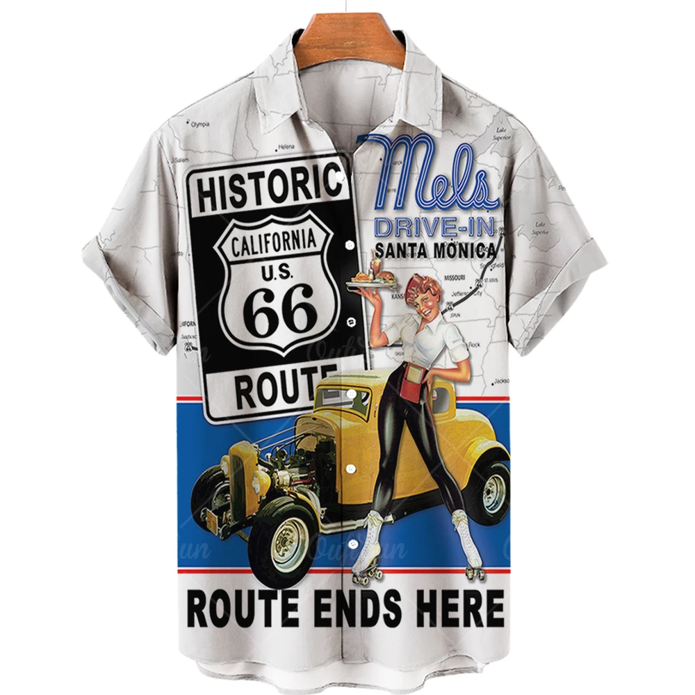 66 Route Biker Men's Shirt 3d Motorcycle Girls Route 66 Shirt For Men American Short Sleeve Oversized Tops Tee Shirt Man Travel