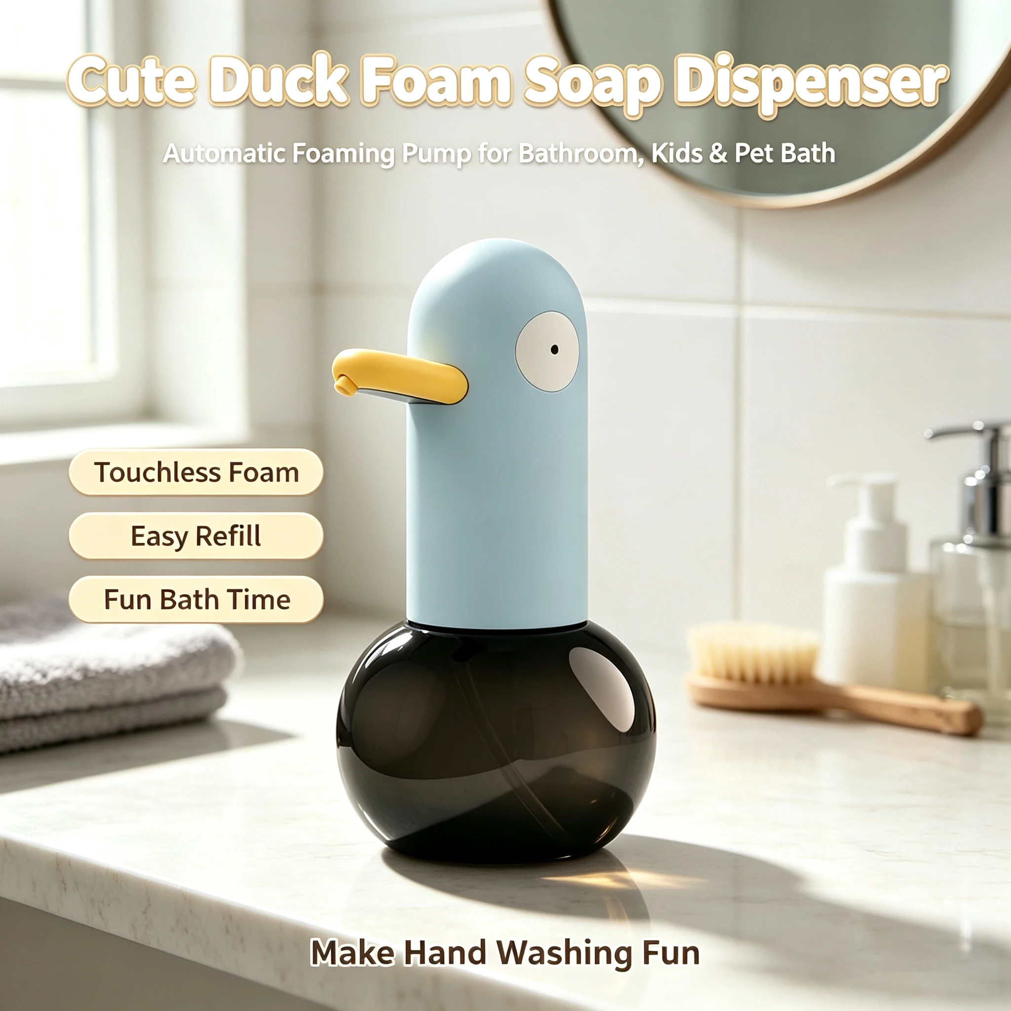 Touchless Cute Duck Foam Soap Dispenser Automatic Foaming Dish Soap Dispenser Refillable for Kitchen Bathroom Kids Pet Washing