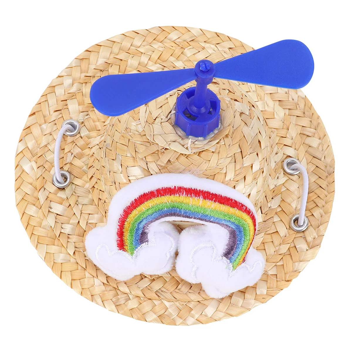 

Pet Straw Hat Dark Blue Rainbow M Durable Woven Adjustable Chin Strap Decorative Photo Prop for Pets
