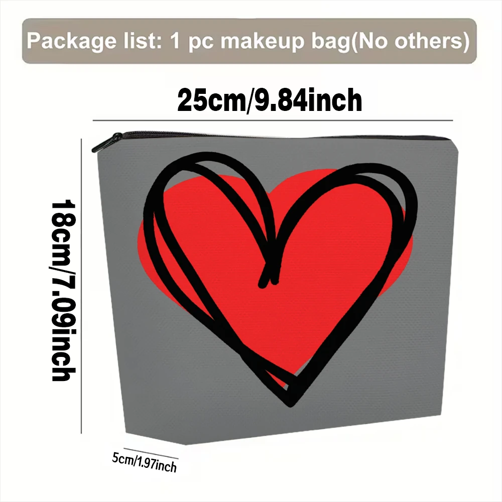 Red Heart Outline Design Pattern Makeup Bags for Girls Cosmetic Pouch Toiletry Bag Pencil Case Travel Storage