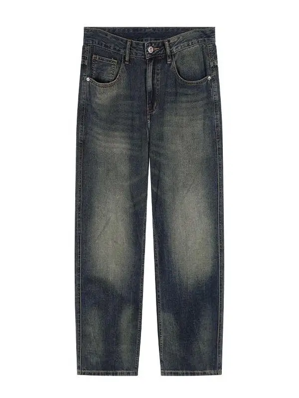 Retro Waed Loose Straight Leg Men's Jeans Spring Autumn New Sle American High Street Trend Brand Casual Long Pants
