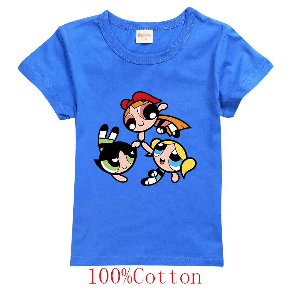 P-Powerpuffing Girls Kids T-shirts Cartoon Anime Figures Short Sleeves Tees Round Neck Tops Boutique Summer Clothing