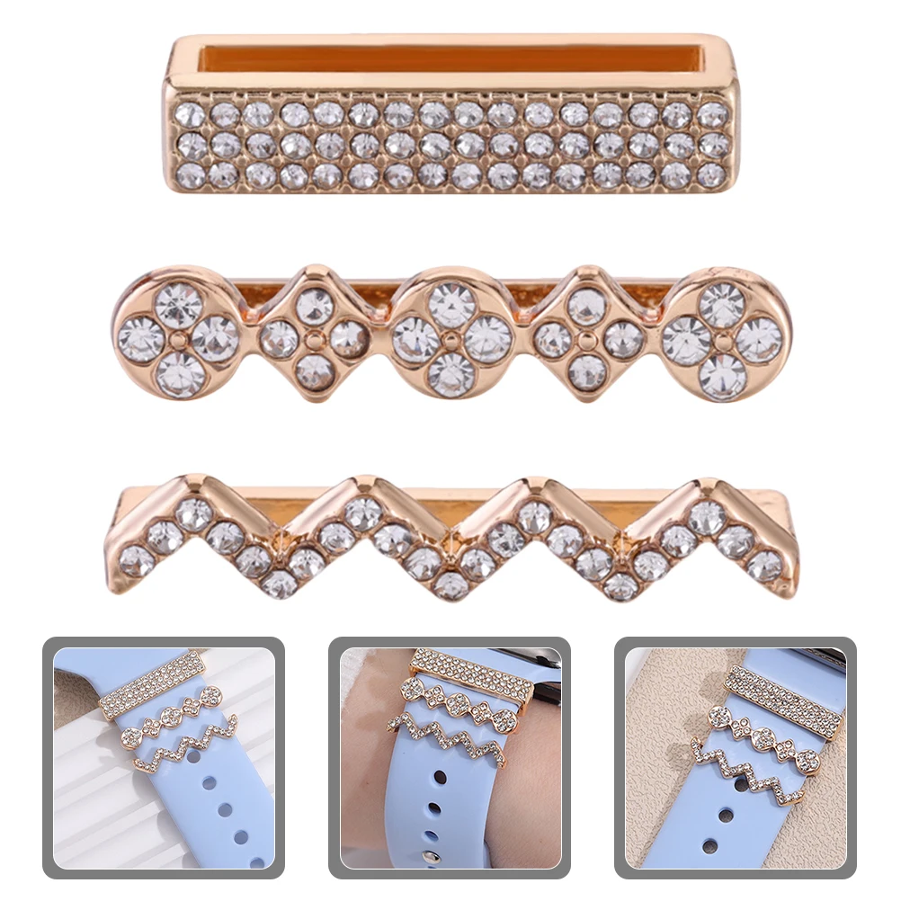 

3 Pcs Watch Band Bling Charms Strap Buckle Accessories Miss Watchband Decorative Ring