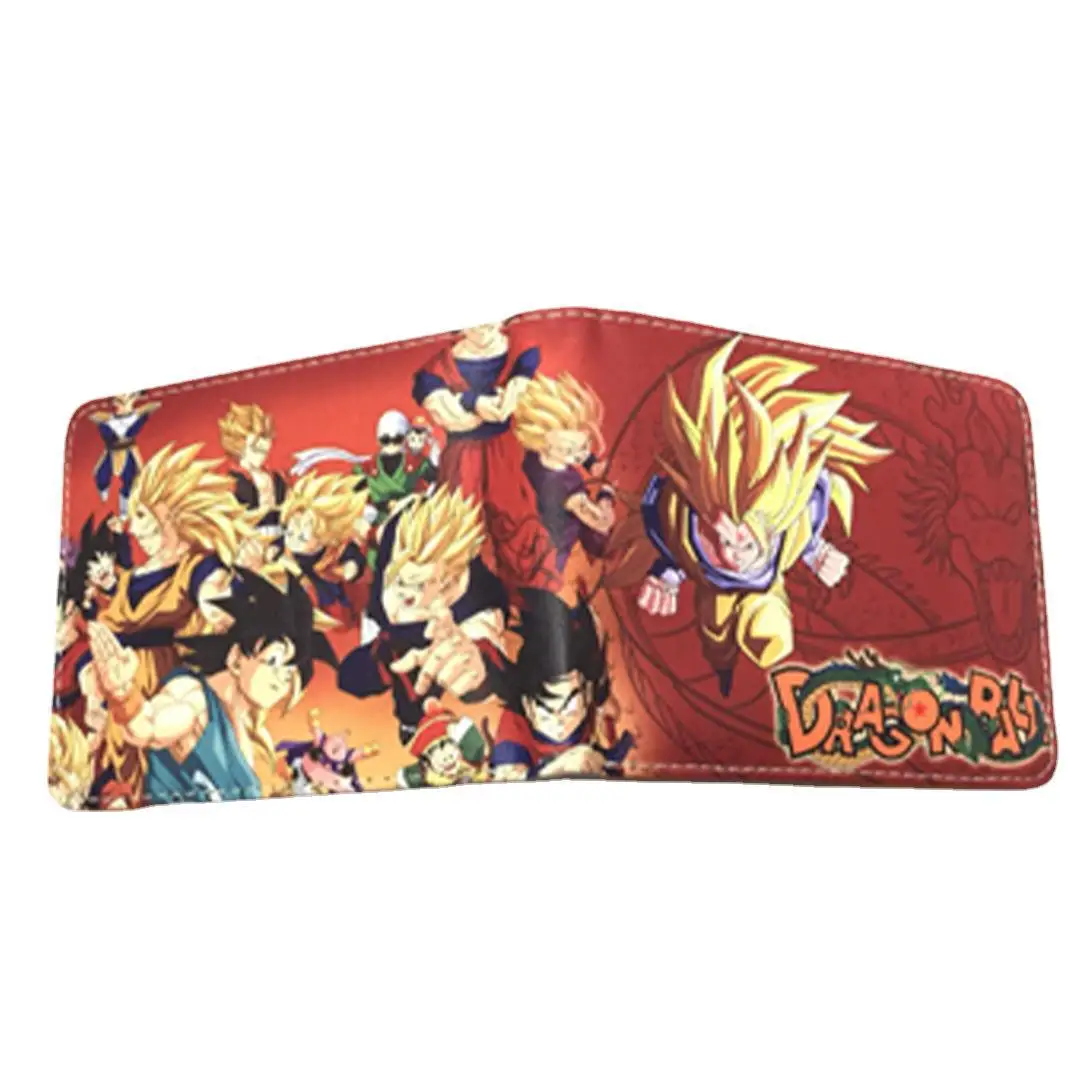 Cartera de PU de dibujos animados de Super Saiyan Anime Dragon Ball, monedero plegable Simple creativo, tarjeta multifuncional, regalo para niños