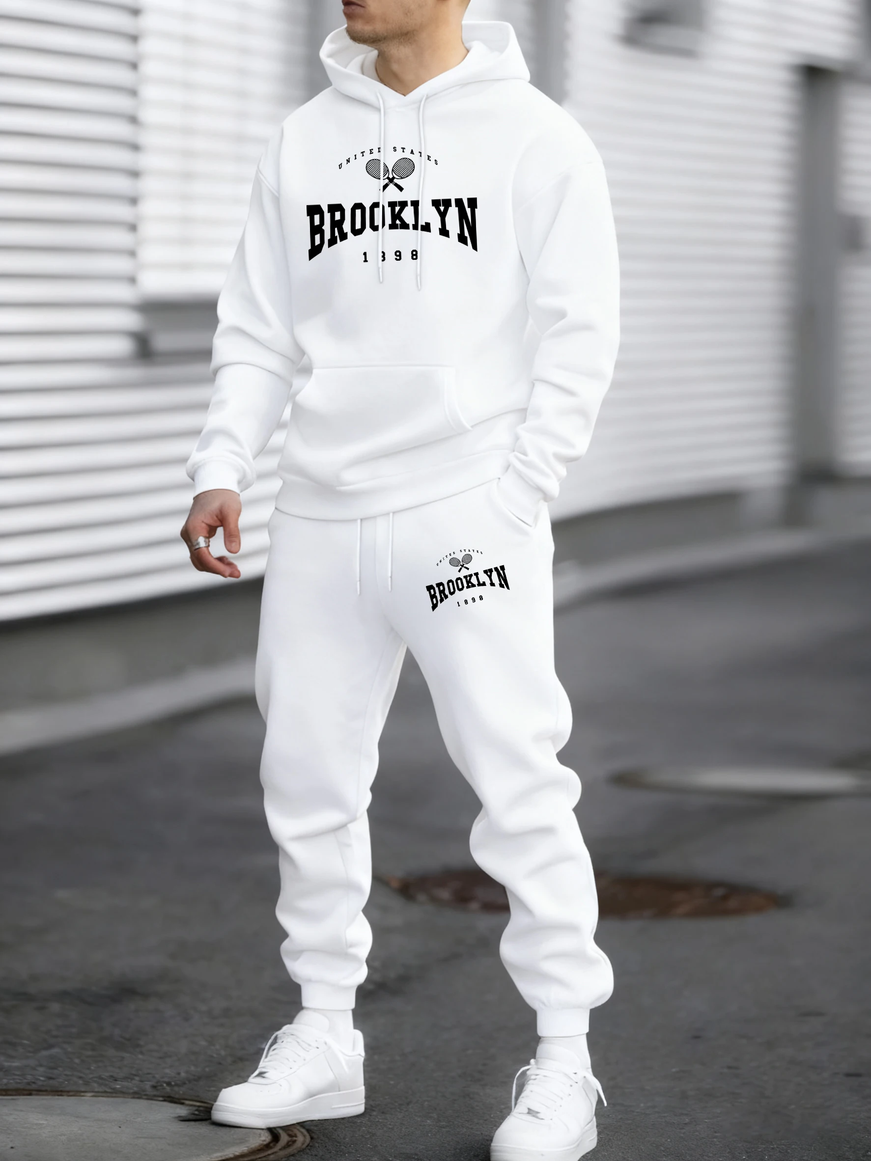 

Brooklyn Usa 1888 Print Tracksuit For Men Autumn Hip Hop Pullovers Retro Pocket Pants Fleece Fashion Suits Loose Clothes Male