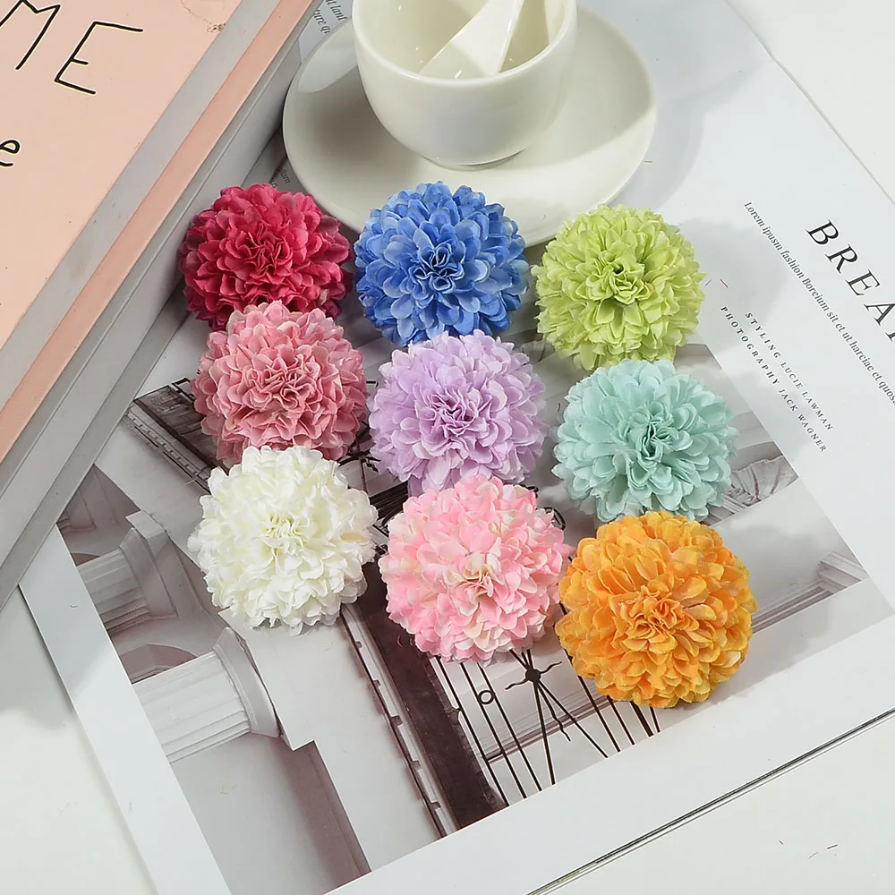 30pcs 5cm Silk Artificial Flower Carnation Flower Head Hydrangea Home Wedding Decor DIY Scrapbook Fake Flower Garland