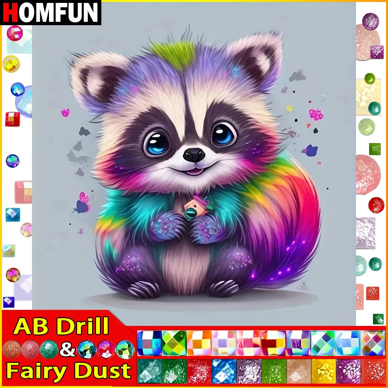 Homfun fada poeira ab pintura diamante "animal guaxinim castor" 5d diy diamante bordado quadrado completo/redondo strass da imagem