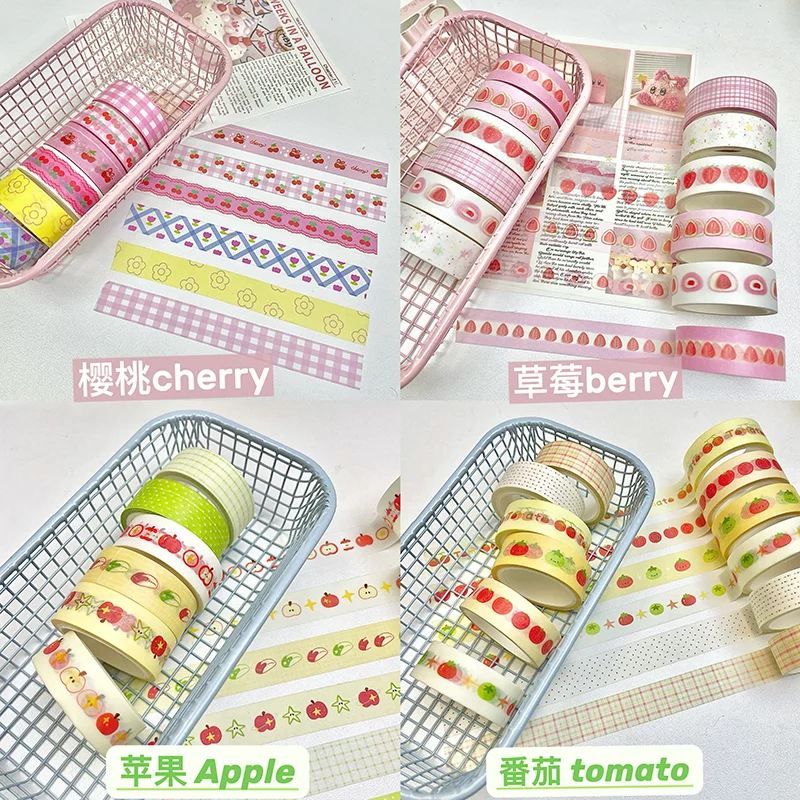 

6pcs/lot Strawberry Apple Fruit Tape Cute Cartoon Creative Decorative Washi Tape School Stationery
