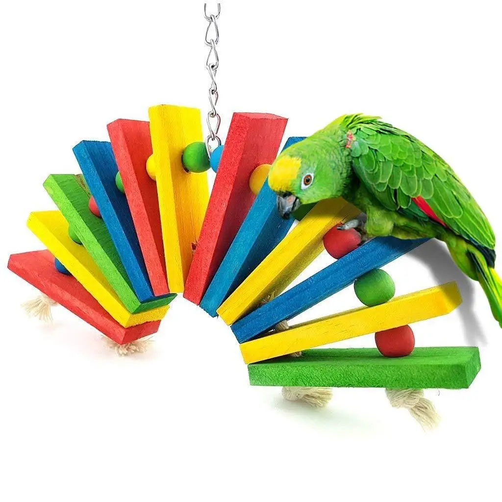 Bunte fächerförmige Blöcke, Papageien-Kauspielzeug, Schaukel, rotierende Kletterleiter, Vogelspielzeug für Papageien, Vogelkriechspielzeug, Haustier, zufällige Farben