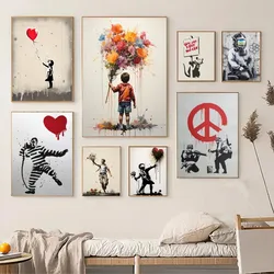 Banksy Street Graffiti Vintage Posters Sticky Whitepaper Sticker DIY Room Bar Cafe Room Wall Decor