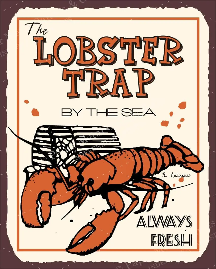 Metal Tin Sign Lobster Trap Vintage Metal Art Beach Seafood Retro Tin Sign New Metal Tin Sign