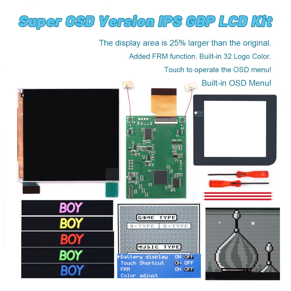 Logo Color Adjustable GBP Q5 Larger IPS Screen LCD Display Build in OSD FRM for GBP Retro Pixel Screen Kits with Shell