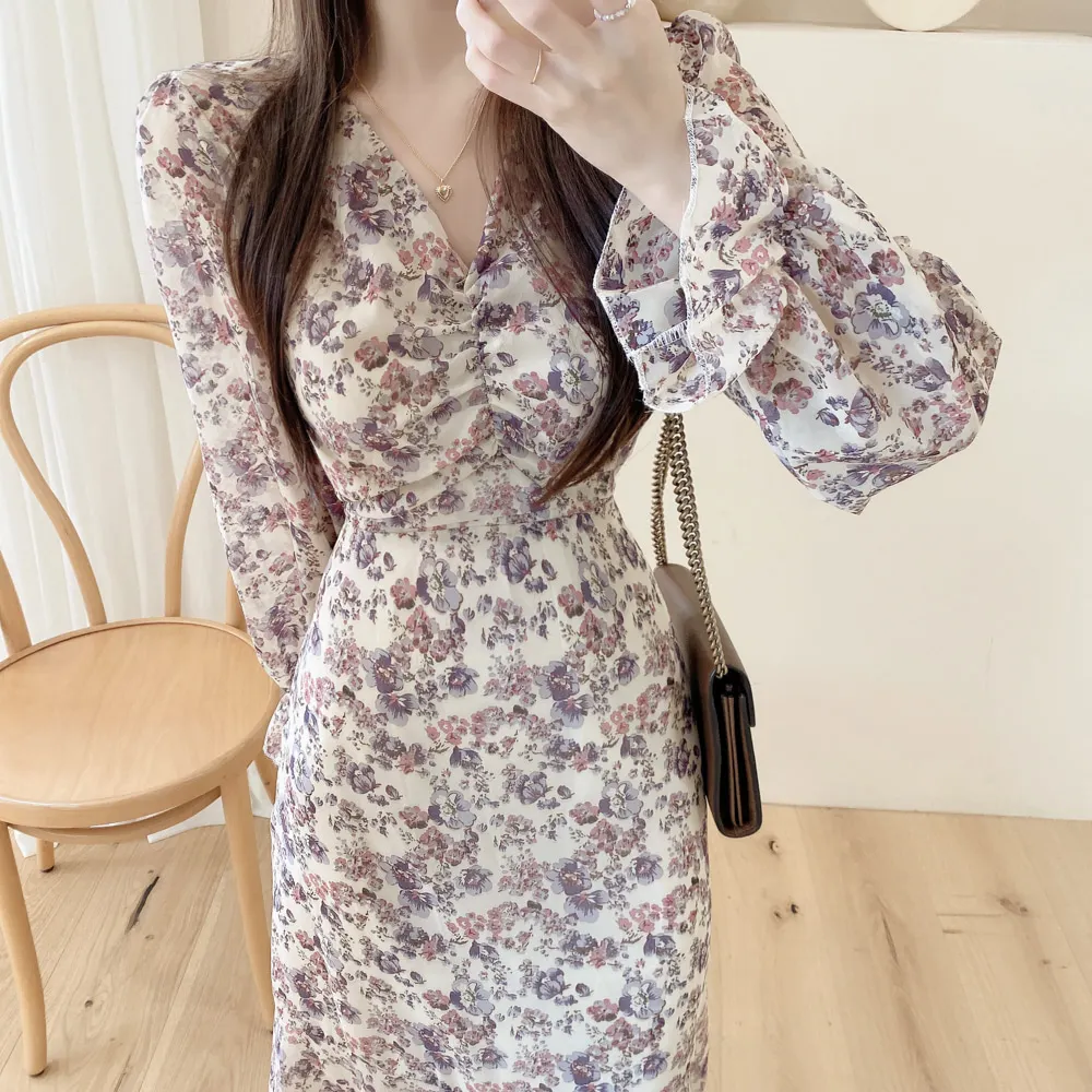 Elegant Short Sleeve Floral Dress Summer Women Sundress V Neck Holiday Vestidos Casual Knee Length Chiffon skirt Femme 2024