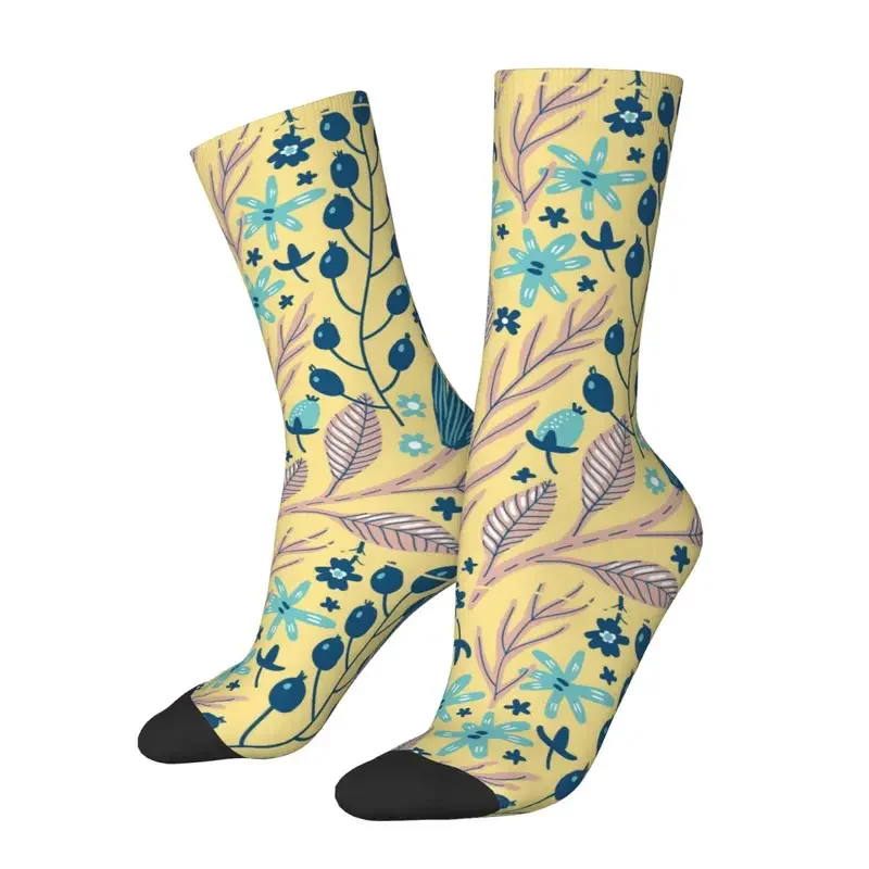 Calcetines de flores con motivos de Arte de plantas para hombres y adultos, medias elegantes, suaves y transpirables, calcetines de ciclismo antideslizantes, otoño