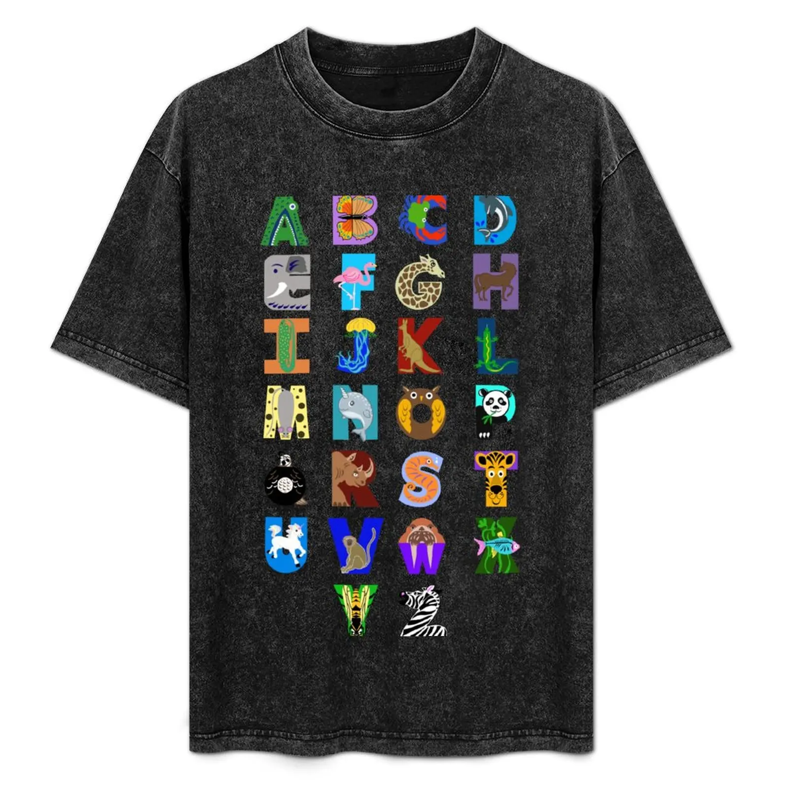 

Animal Alphabet T-Shirt Basic Plain Short Sleeve Crew Neck Tee