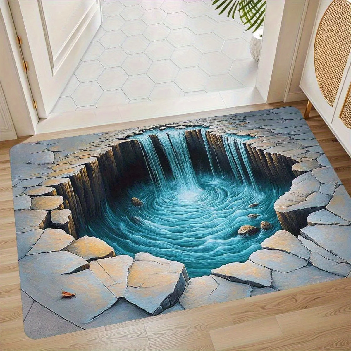 

1PC Subterranean Waterfall Kitchen Rug Non-Slip Door Mat Pop design Bathroom Rug Bath Mat Carpet for Home Sink Laundry Decor