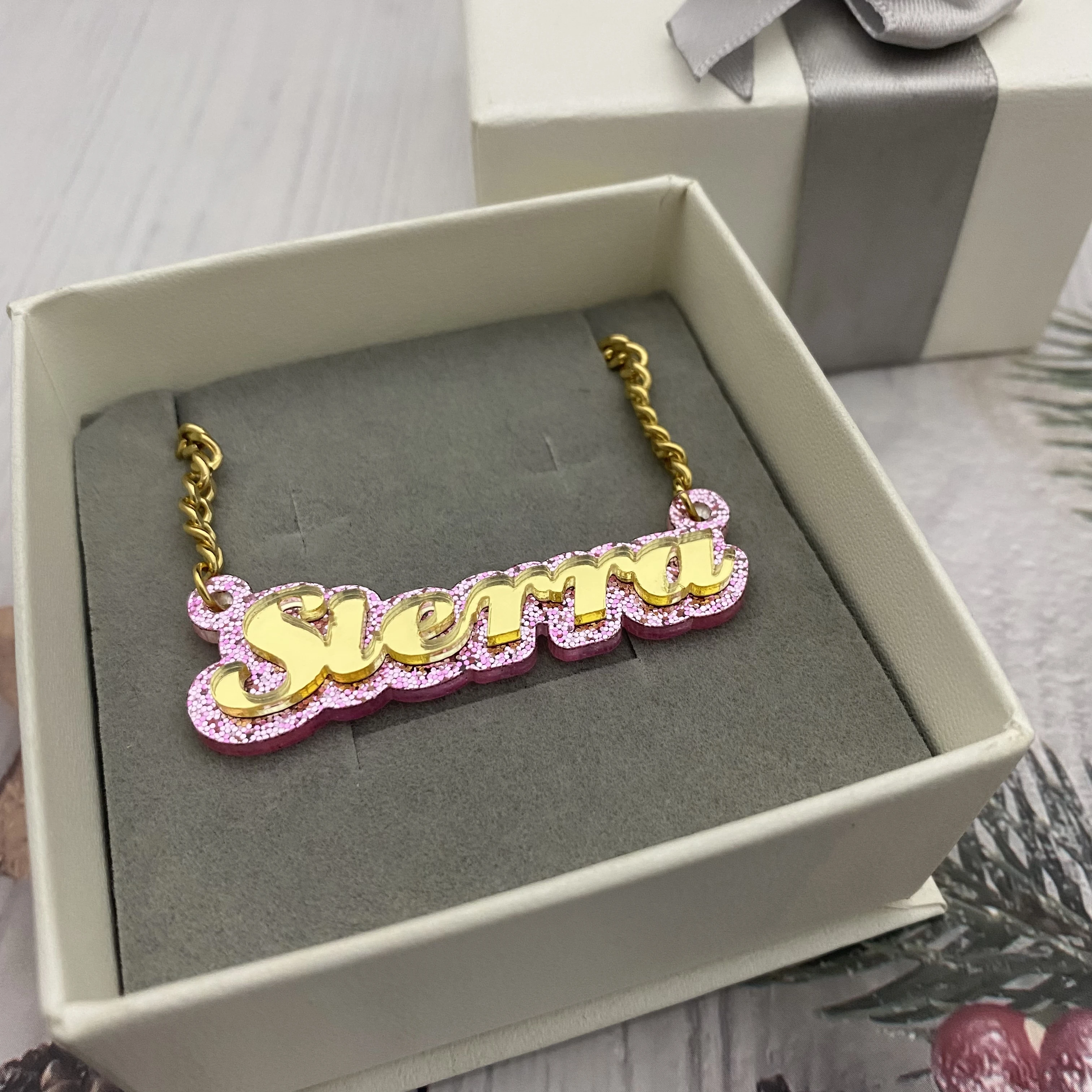 Kids Acrylic Necklace Custom Name Necklace Personalized Baby Kids Nameplate Cuban Chain Jewelry Customized Newborn Baby Gift