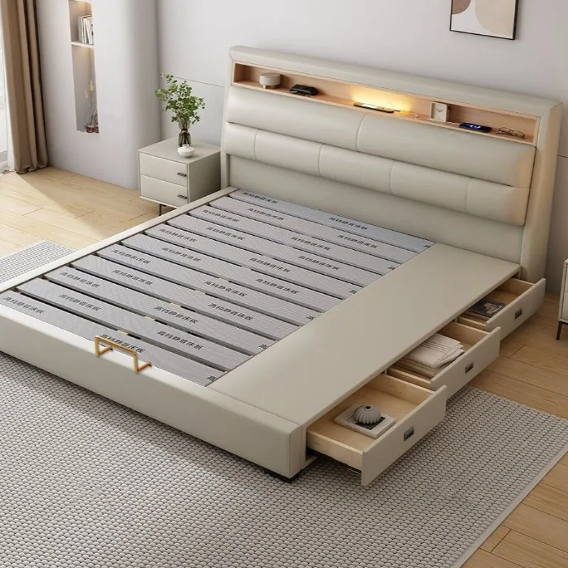 سرير بإطار لغرف النوم، سرير تخزين حديث على اللوح الأمامي، سرير فاخر متعدد الوظائف، فريد من نوعه، ملحقات منزل Muebles Para El Hogar #3