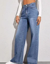 Slouchy Jeans Frauen High Taille Blue Jeans für Frauen gewaschen Reiß verschluss fliegen knöchel lange Jeans hose Straight Leg Damen Casual Jeans