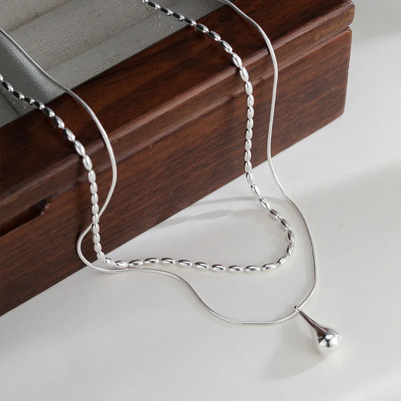 925 Sterling Silver Double Chain Drop Pendant Necklace for Women Collarbone Accessories Fashion Fine Jewelry Wedding Party Gifts