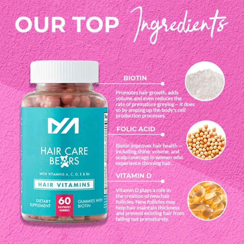 Hair Care Gummies Vitamin - Suitable for all hair types, vegan, non irritating, (1 month supply) 60 capsules