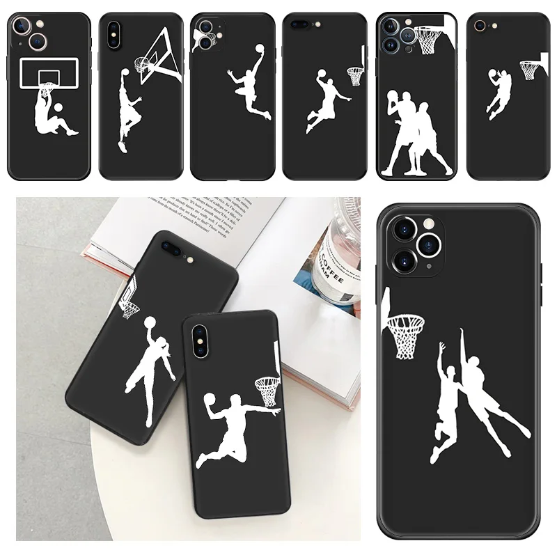 Black Soft Phone Case for Apple iphone 16 15 14 13 12 Mini XS 11 Pro Max XR 7 8 Plus X 16ProMax Basketball White Shot Dunk Cover