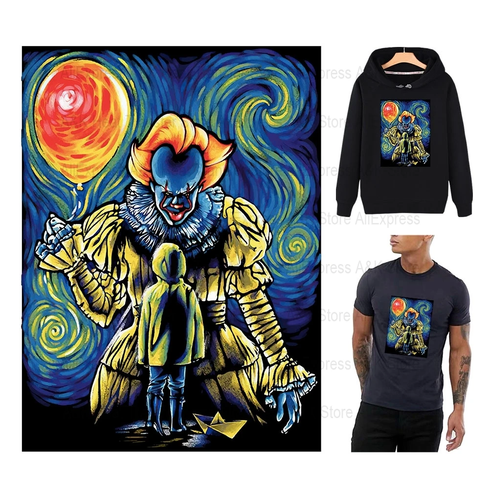 

Starry Night Horror Killer Lover Stickers On Clothes Heat Transfer DIY Applique T-Shirt Parches Thermo Printing Stripes Decals