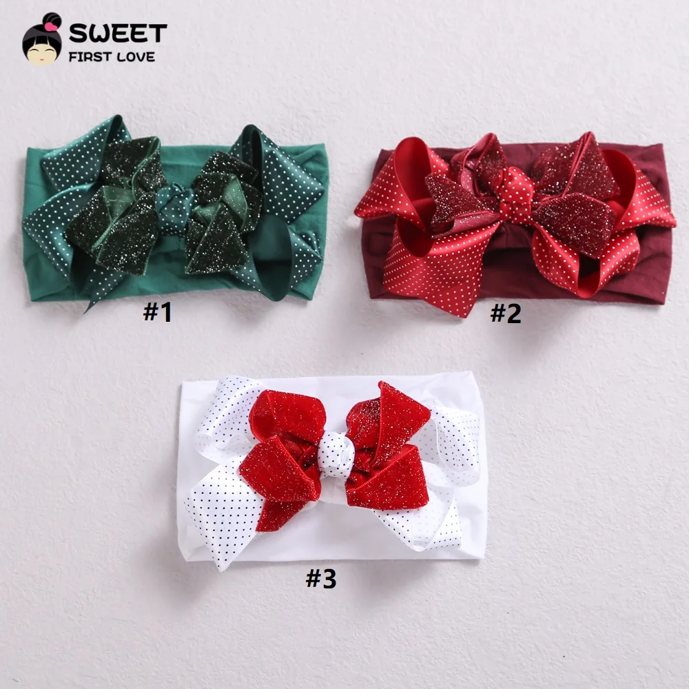 Weihnachts-Baby-Stirnband für Mädchen, Kinder, Elch, rote Schleifen, Turban für Babys, weiches Nylon, Kinder-Kopfbedeckung, modischer Haarschmuck