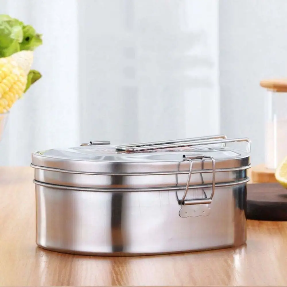 Rectangular Stainless Steel Lunch Box Foldable Handle 1/2 Layer Food Container Leakproof Unbreakable Food Storage Box Outdoor