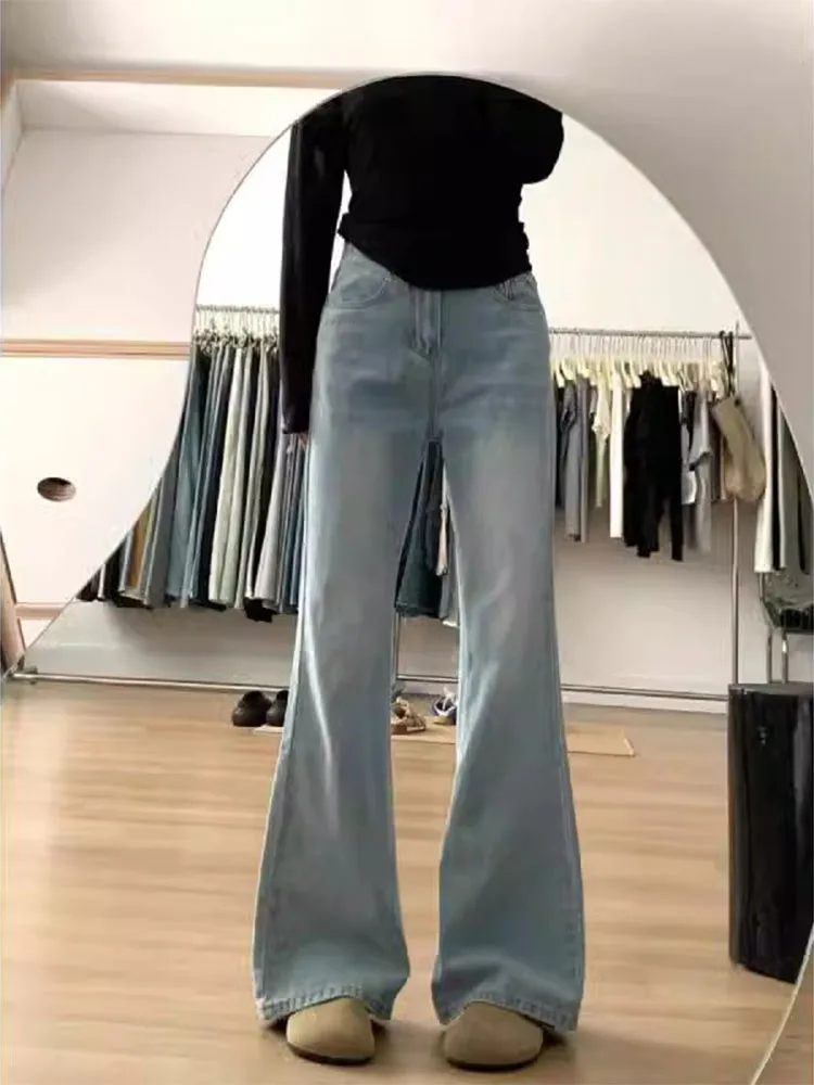 ارتفاع الخصر واسعة الساق الجينز النساء فضفاضة تناسب Bootcut الدنيم السراويل الصيف المضادة للتجاعيد عالية الخصر السراويل الطويلة حجم كبير