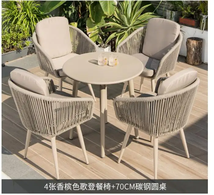 Outdoor table and chair combination villa garden Nordic terrace table rope woven dining chairs