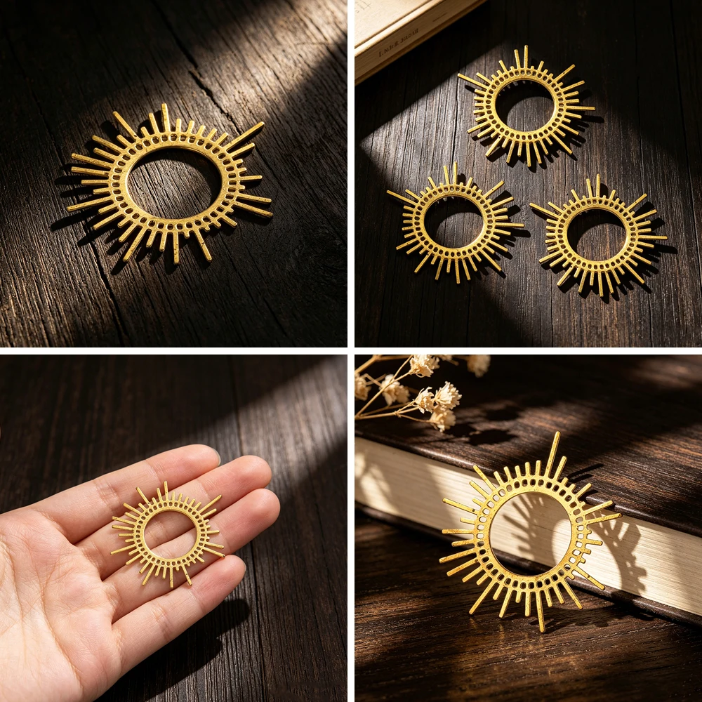 Vintage Brass Hollow Cutout Sun Charm Pendant with Multi Hole for DIY Handmade Jewelry Necklace Bracelet Christmas Ornament Gift
