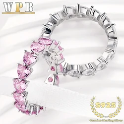 Genuine 925 Sterling Silver Heart Shape Pink Zircon Ring 4MM Elegant Romantic Jewelry Gift for Women Anniversary Valentine's Day