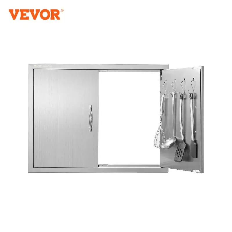 

VEVOR BBQ Access Door Double Outdoor Kitchen Stainless Steel Flush Mount Door Handles and Hooks for BBQ Island Grilling Station