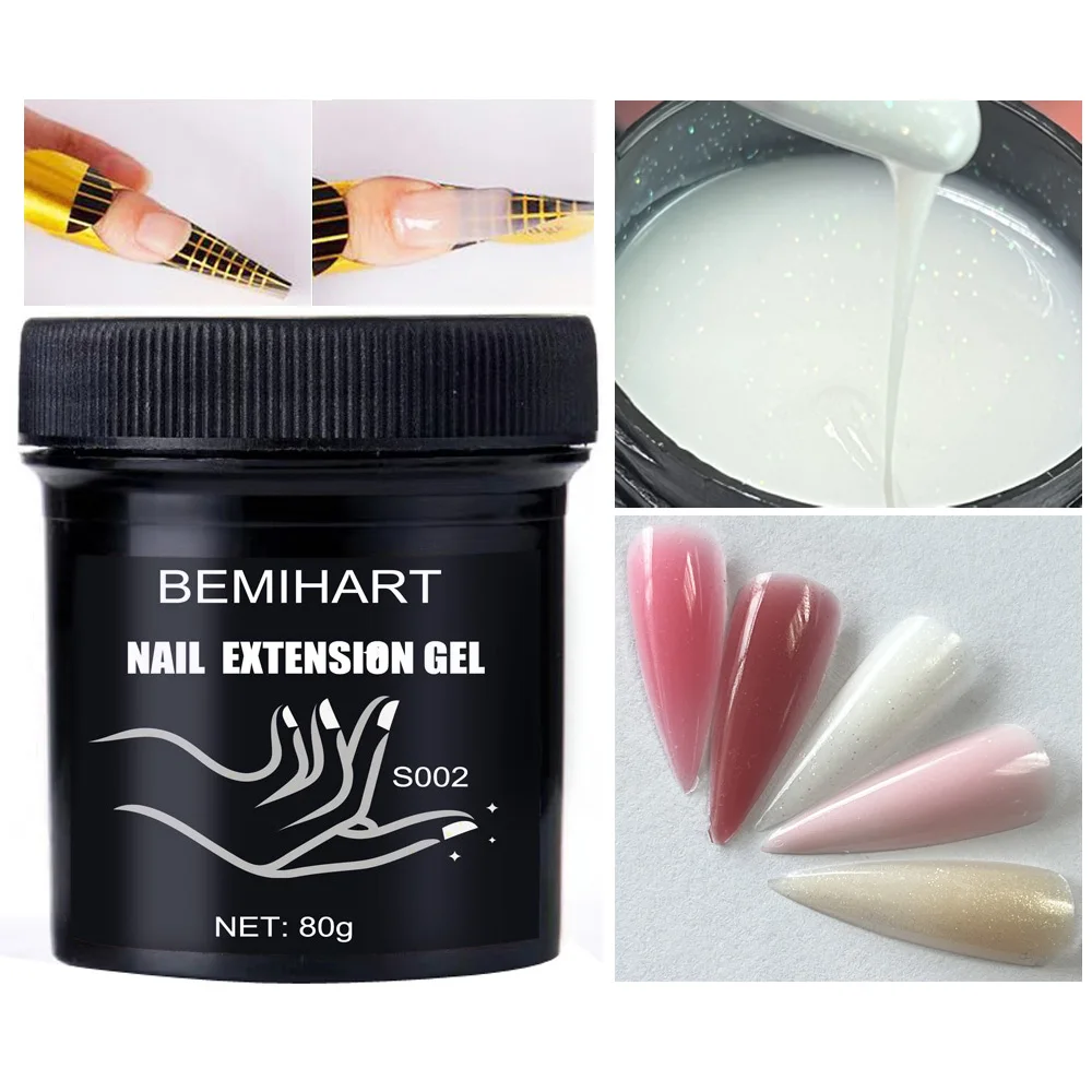 

BEMIHART 80g Glitter Extension Nail Gel Jelly Pink White Clear Nude Builder UV Gel For Nails Finger French Nail Art DIY Manicure