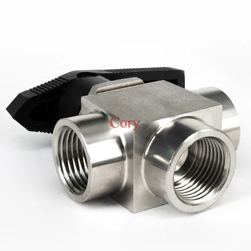 1PC Three-way Ball Valve Female Thread G1/8\' G1/4\' G3/8\' G1/2\' G3/4\' BSP Stainless Steel 304 High Pressure Temperature YFP-2B